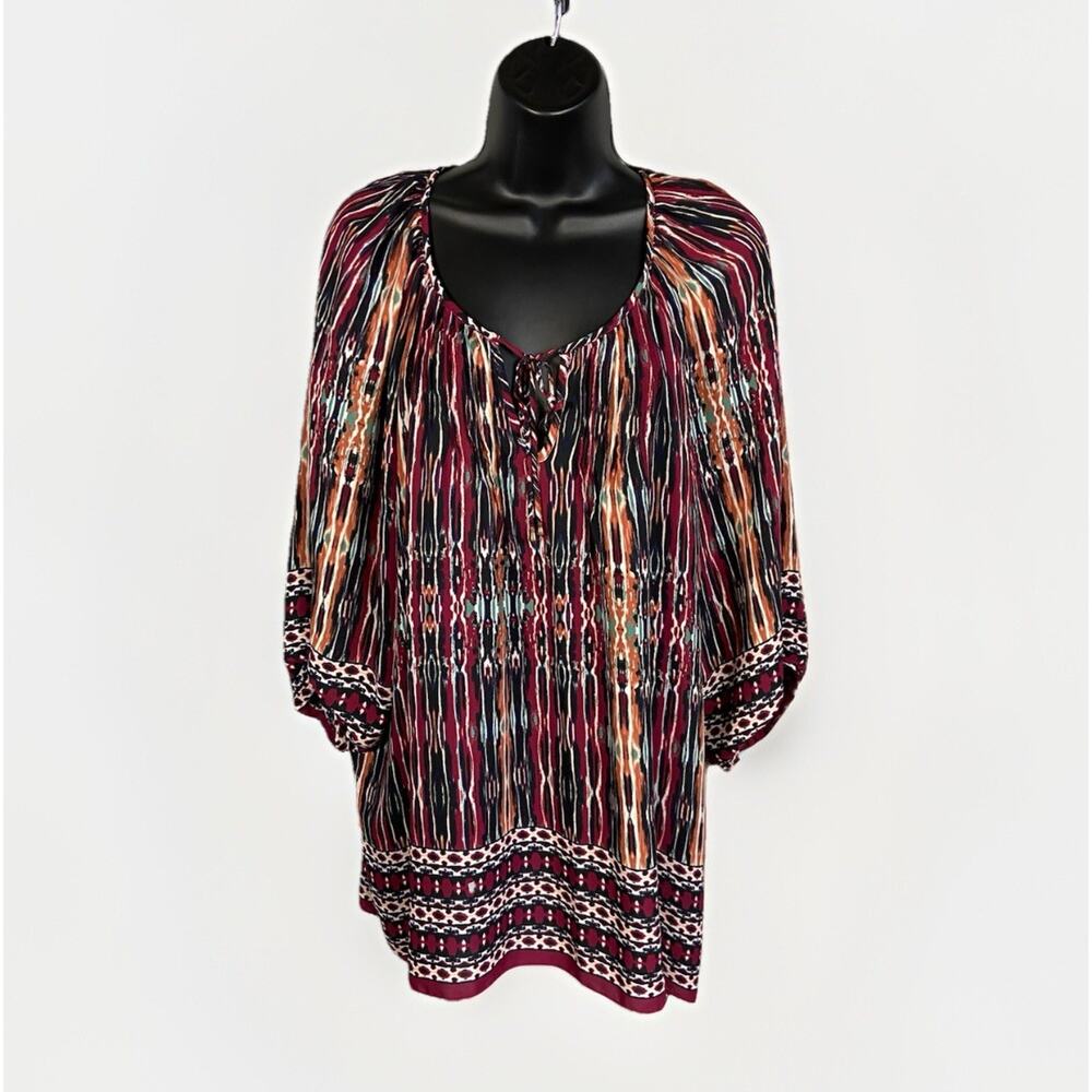 Rose & Olive Colorful Tunic Blouse Women’s Flowy Plus Sized Tie Neck 2XL